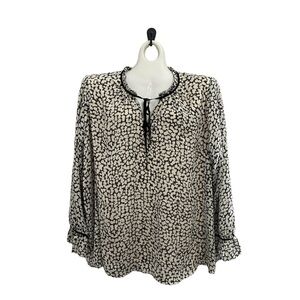 Lane Bryant Black and Cream Printed Long Sleeve Blouse